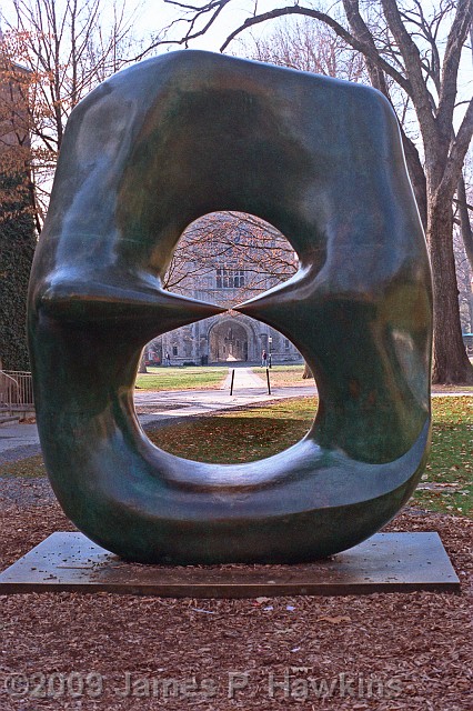 slides/FSCAN072_003.jpg Buildings hawkins HDRI jim hawkins princeton u princeton university Churches Bronze "Oval with points" sculpture by British sculptor Henry Moore, installed on the Princeton campus in 1971. It is 11 feet tall and weights two and a half tons.